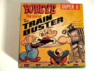 Vtg " Popeye In The Train Buster " 8mm Cartoon Film Reel Box 1960