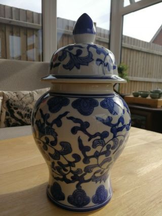 Vintage Chinese Porcelain Blue And White Temple Vase