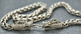 Spectacular Antique Chinese Silver Double Dragon Belcher Necklace Circa 1930s