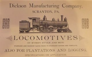Matted 1890 Dickson Mfg Co.  Railroad Book Page Ephemera Ad Scranton Pa