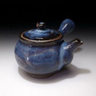 Em18: Japanese Tea Pot,  Hagi Ware By Famous Potter,  Seigan Yamane,  Blue Glaze
