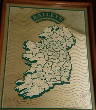 Vintage Bailey ' s Irish Cream Name Map Mirror Bar Sign 1989 2