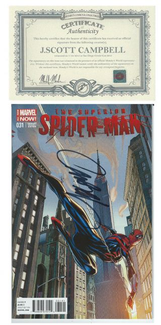 Sdcc Superior Spider - Man 31 Variant By J Scott Campbell 1 Signed W/ Nm