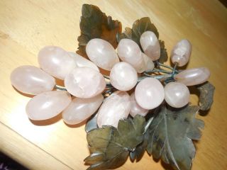 Chinese Carved Rose Quartz & Jade Bunch Of Grapes & Leaves Qing Dynasty