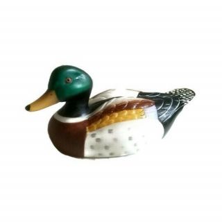Vintage Large Ceramic Duck Hand Painted Detailed Figurine Collectible Display