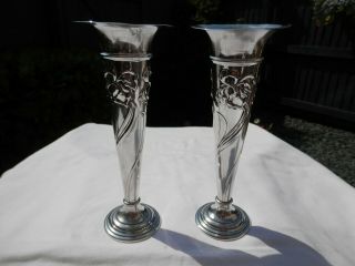 A Art Nouveau Mappin & Webb Solid Silver Vases Sheffield 1901