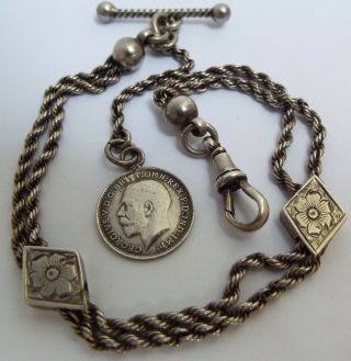 English Antique Victorian C1880 Sterling Silver Albertina Watch Chain