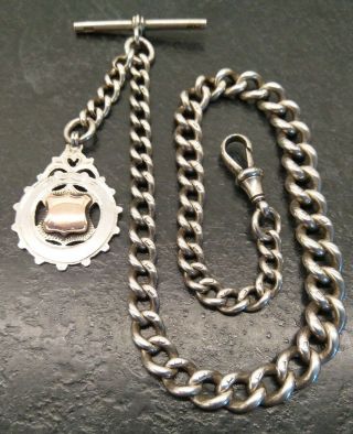 Antique Heavy Silver Graduated Albert Pocket Watch Chain & Fob.  By K&d 1902 - 03.