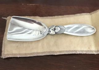 Antique Georg Jensen Silver Cactus Pattern Sugar Scoop Marked Labeled Pouch