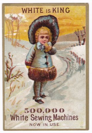 Victorian Trade Card White Sewing Machines Girl In Snow B1