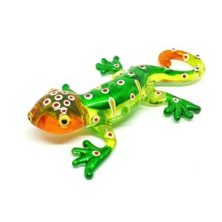 Blown Glass Salamander Figurine Animal Gecko Gekko Lizard Collectible Hand Green