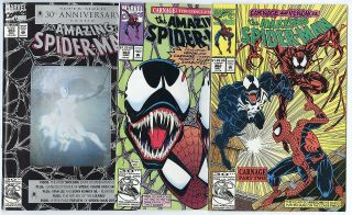 Spider - Man 362,  363,  365 Avg.  Nm 9.  4 White Pages Carnage Marvel 1992