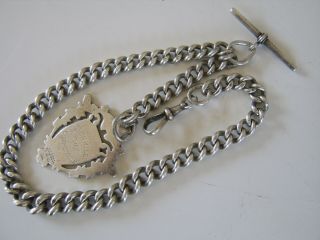 Heavy Antique Solid Silver Double Albert Pocket Watch Chain Dunhill Gold Cup1896