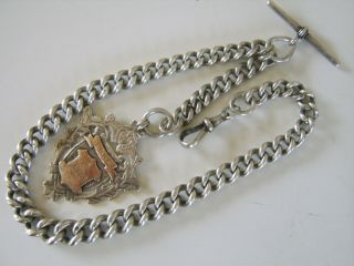 Heavy Antique Solid Silver Double Albert Pocket Watch Chain DUNHILL GOLD CUP1896 3