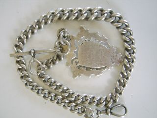 Heavy Antique Solid Silver Double Albert Pocket Watch Chain DUNHILL GOLD CUP1896 5