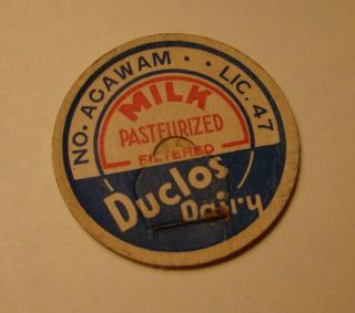 Duclos Dairy Farms,  No.  Agawam,  Mass.  Ma.  Lic.  47 1 5/8s Milk Bottle Cap