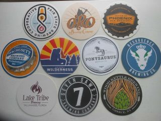 10 Craft Beer Coasters - Ponysaurus,  Lake Tribe,  Seven Saws,  Oro,  Resurgance,  Phoenix