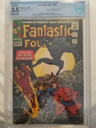 Fantastic Four 52 Cbcs 3.  5 1st Black Panther Marvel Comics Key 1966 Slight Res.