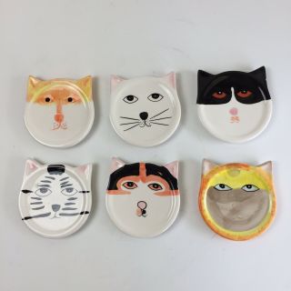Bandwagon Pottery Ceramic Hand Painted Painted Cat Drink Coasters Set Of 6
