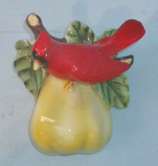 Vintage Wales Porcelain Wall Pocket Red Cardinal Bird On Pear