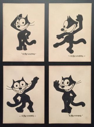 Felix The Cat Posing,  Set Of 4 Drawings - Otto Messmer Ink Drawing