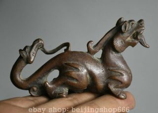 3.  2 " Old Chinese Bronze Feng Shui Pixiu Unicorn Beast Bixie Lucky Sculpture