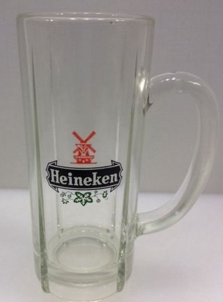 Heineken Clear Glass Beer Mug Stein Heavy Tall Windmill Amsterdam Holland