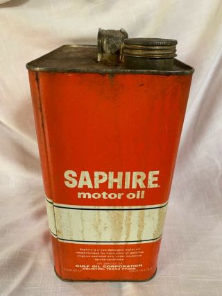 Vintage Gulf Saphire Supreme 2 Gallon Metal Motor Oil Can 5