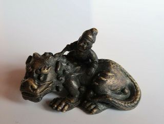 Very Rare Chinese Antique Gilt Bronze Paperweight Figure Qing Dynasty