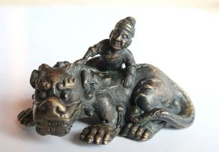 VERY RARE CHINESE ANTIQUE GILT BRONZE PAPERWEIGHT FIGURE QING DYNASTY 2