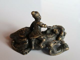 VERY RARE CHINESE ANTIQUE GILT BRONZE PAPERWEIGHT FIGURE QING DYNASTY 3
