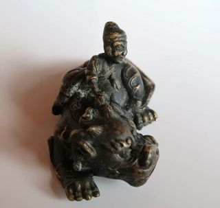 VERY RARE CHINESE ANTIQUE GILT BRONZE PAPERWEIGHT FIGURE QING DYNASTY 5