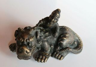 VERY RARE CHINESE ANTIQUE GILT BRONZE PAPERWEIGHT FIGURE QING DYNASTY 7