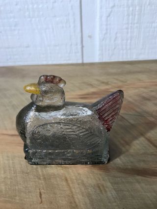 Antique Glass Rooster Candy Container With Metal Bottom Nr