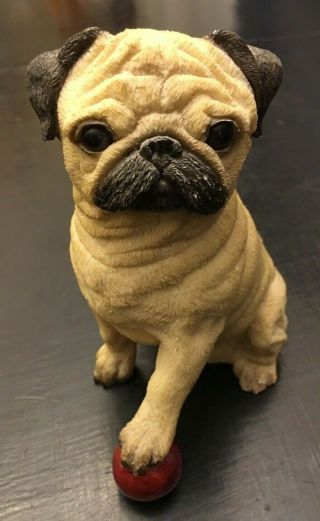 Adorable Pug Figurine Balancing On A Red Ball 6.  5 "