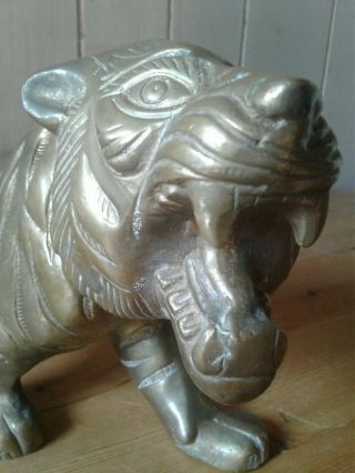 Large antique Indian cast brass Bengal tiger 8