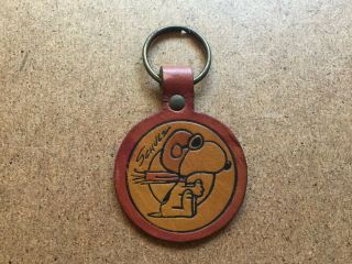 Vintage Schulz Snoopy Red Baron Peanuts Leather Keychain