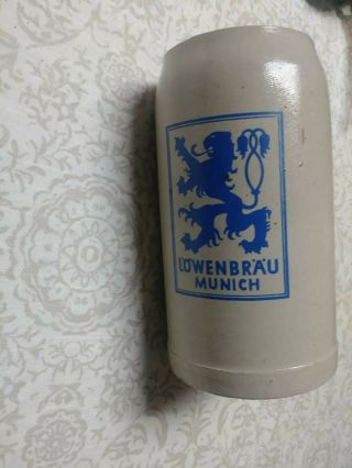 Vintage German Stoneware Beer Stein Mug Salt Glaze Lowenbrau Munich 1 Liter