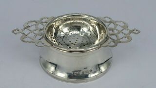 1933 Solid Silver Tea Strainer On A Solid Silver Drip Stand 64 Grams