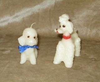 2 Vintage Retro Mid Century Wax White Poodle Figure Candles