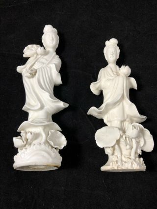 2 Vtg Blanc De Chine Porcelain Figure Of Guanyin Kwan - Yin - 7” & 6.  5”