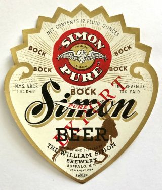 Usa Irtp York N.  Y.  Buffalo William Simon Bock Beer Label 1943 Advertising