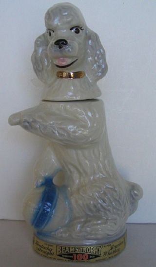 Penny The White Poodle Gold Collar Blue Striped Ball 1970 Beam Trophy Decanter