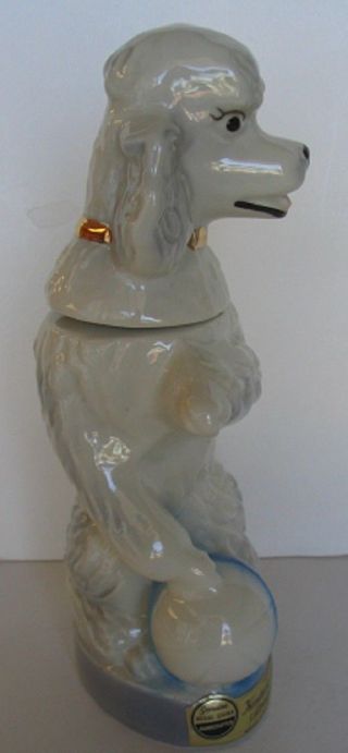 PENNY THE WHITE POODLE GOLD COLLAR BLUE STRIPED BALL 1970 BEAM TROPHY DECANTER 3