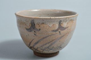T5851: Japanese Old Karatsu - Ware Muffle Painting Tea Bowl Green Tea Tool