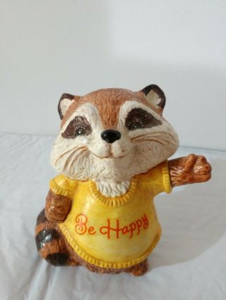 Vintage Shirt Tales Ceramic Raccoon Rick,  (be Happy) Figurine,  Tv Show