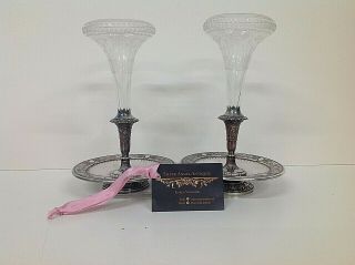 Rare Victorian Elkington & Co Silver Plated & Cut - Glass Epergnes