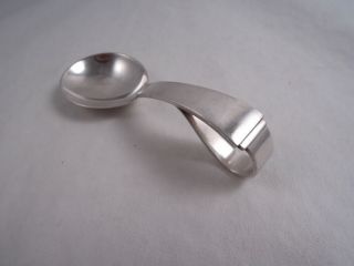 Georg Jensen Pyramid Sterling Silver Baby Spoon Denmark Curved Handle