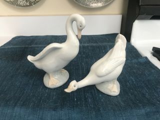 Set Of 2 Vintage 6 " Lladro Nao Geese Duck Figurines Glazed