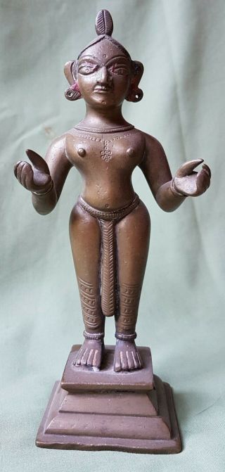 Large 19th Century Indian Brass Figure,  Traces Of Red Wax